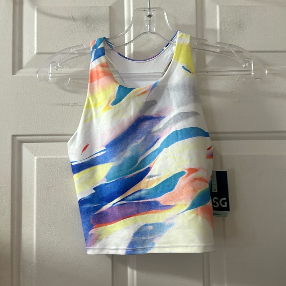 DSG Shelf Bra Tank Top: SUMMER WATERCOLOR: NEW WITH TAGS: SIZE LARGE
